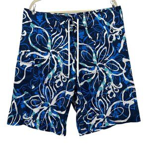 Vintage Hawaiian Island Creations HIC Mens 36 Board Shorts Floral Blue Swim